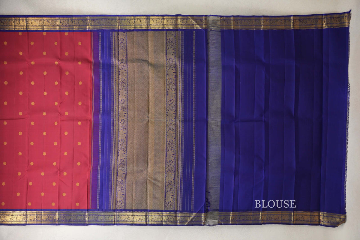 Crimson Red with Deep Blue Borders Vintage Kanjivaram Silk Saree by Shreenivas Silks PSSR0110222