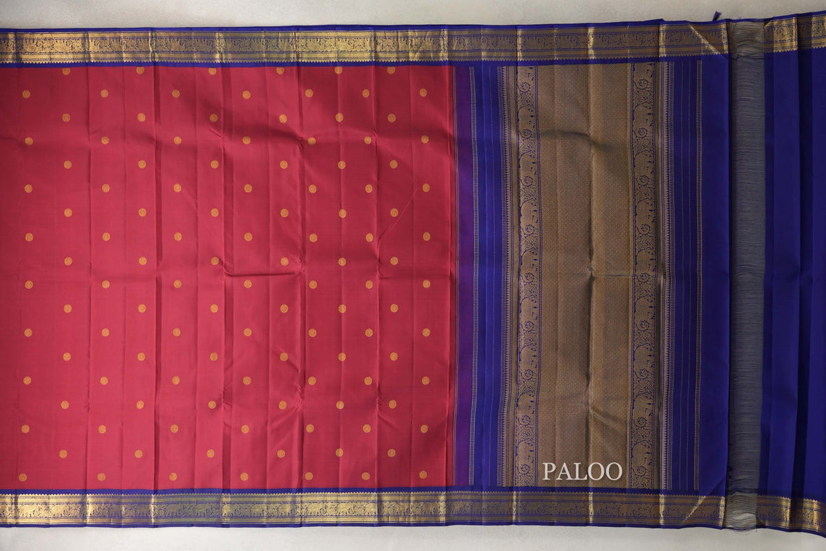 Crimson Red with Deep Blue Borders Vintage Kanjivaram Silk Saree by Shreenivas Silks PSSR0110222