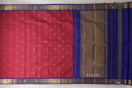 Crimson Red with Deep Blue Borders Vintage Kanjivaram Silk Saree by Shreenivas Silks PSSR0110222