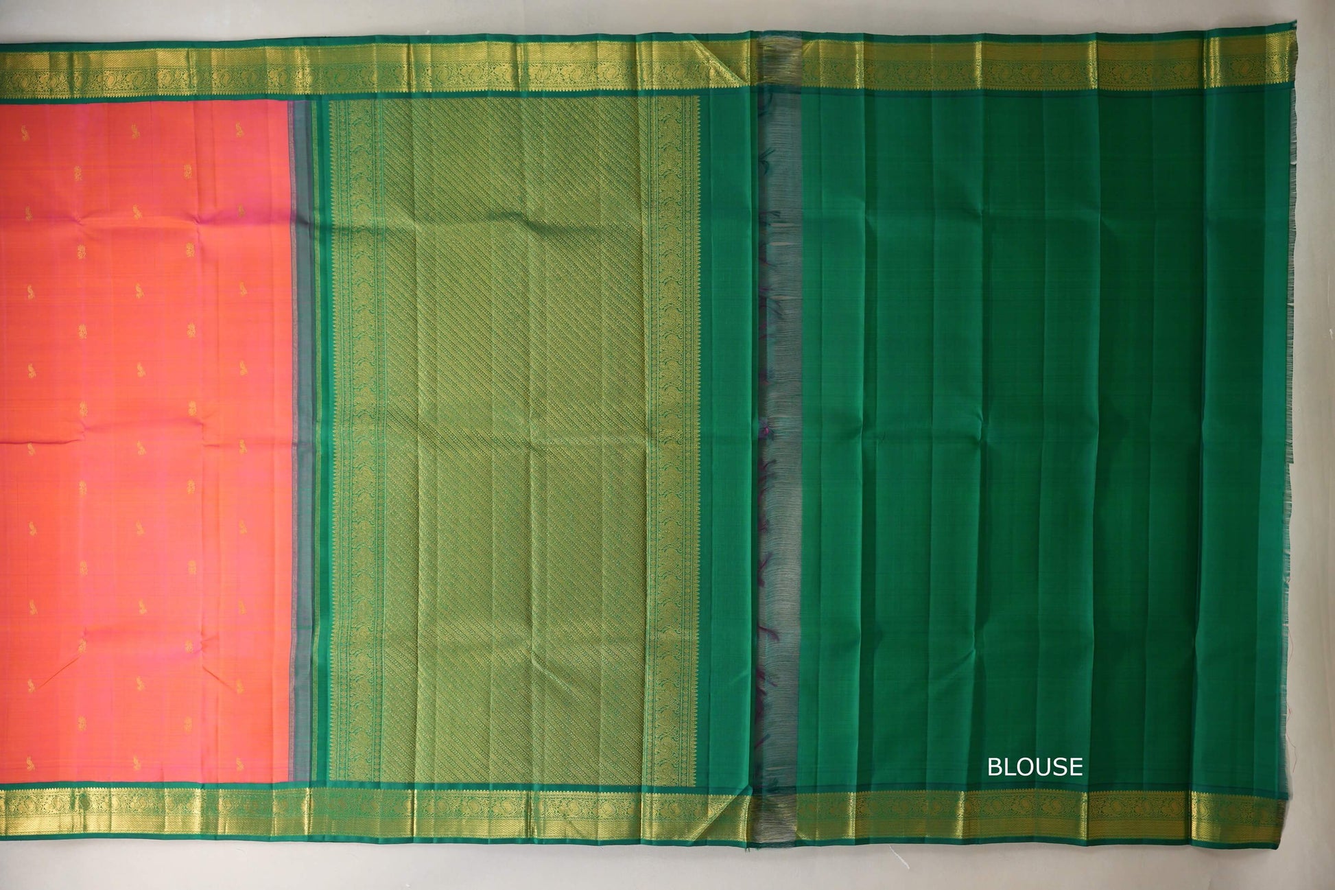 Dual Tone of Pink and Yellow Vintage Kanjivaram Silk Saree by Shreenivas Silks blouse