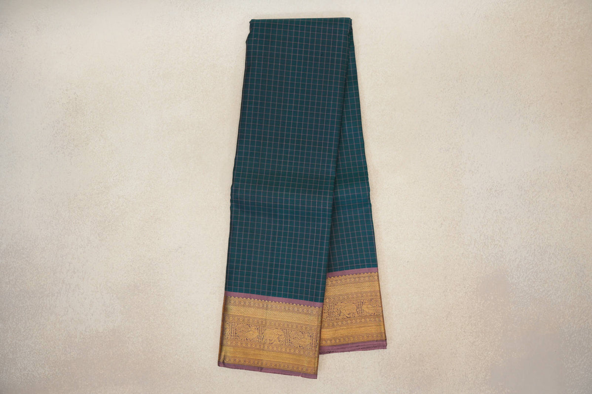 Peacock Green with Dusty Mauve Borders Vintage Kanjivaram Silk Saree by Shreenivas Silks PSSR0110223