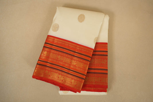 Off White Kanjivaram Silk Saree by Shreenivas Silks PSSR018076 - Parisera