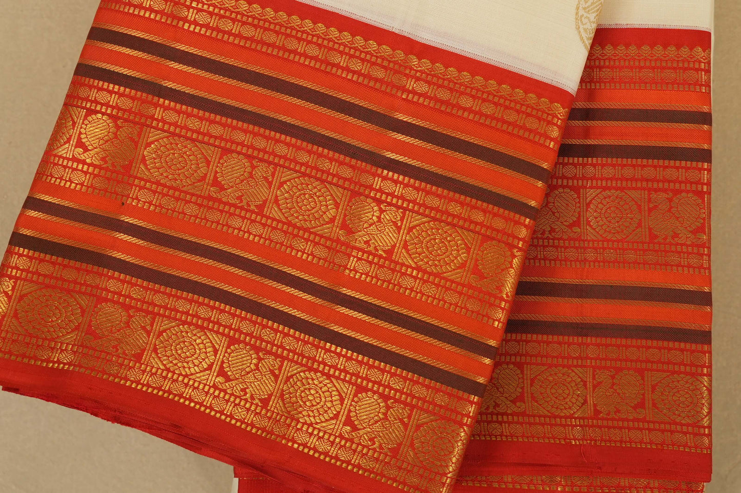 Off White Kanjivaram Silk Saree by Shreenivas Silks PSSR018076 - Parisera