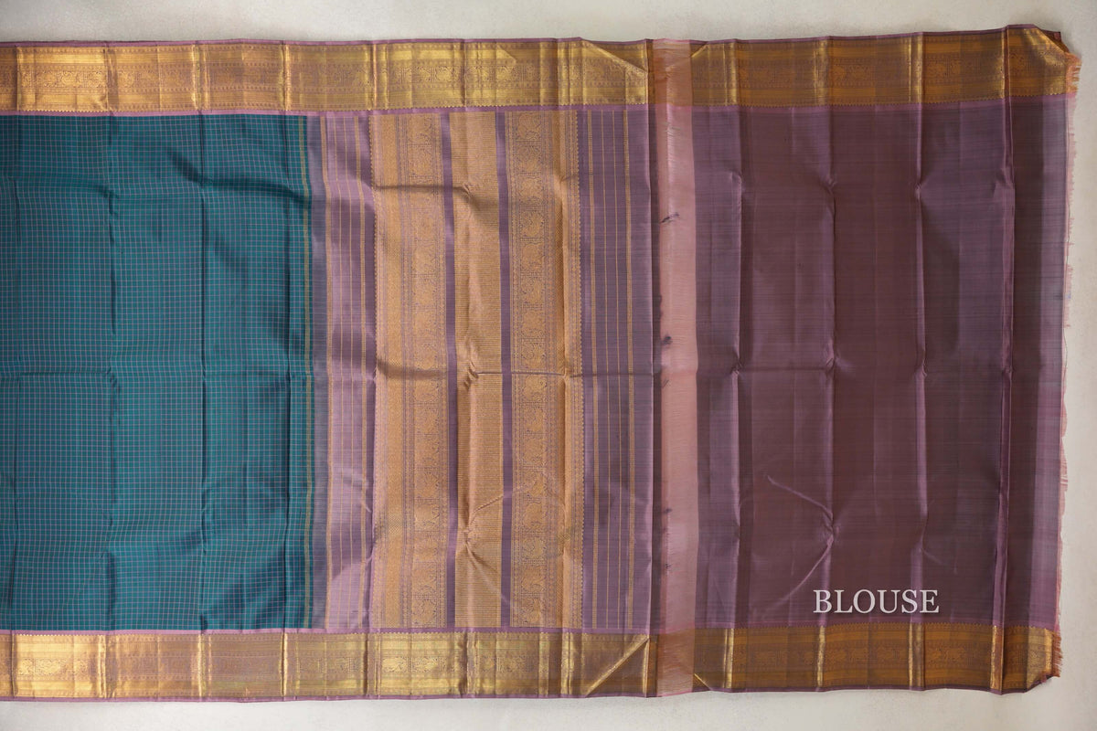 Peacock Green with Dusty Mauve Borders Vintage Kanjivaram Silk Saree by Shreenivas Silks PSSR0110223