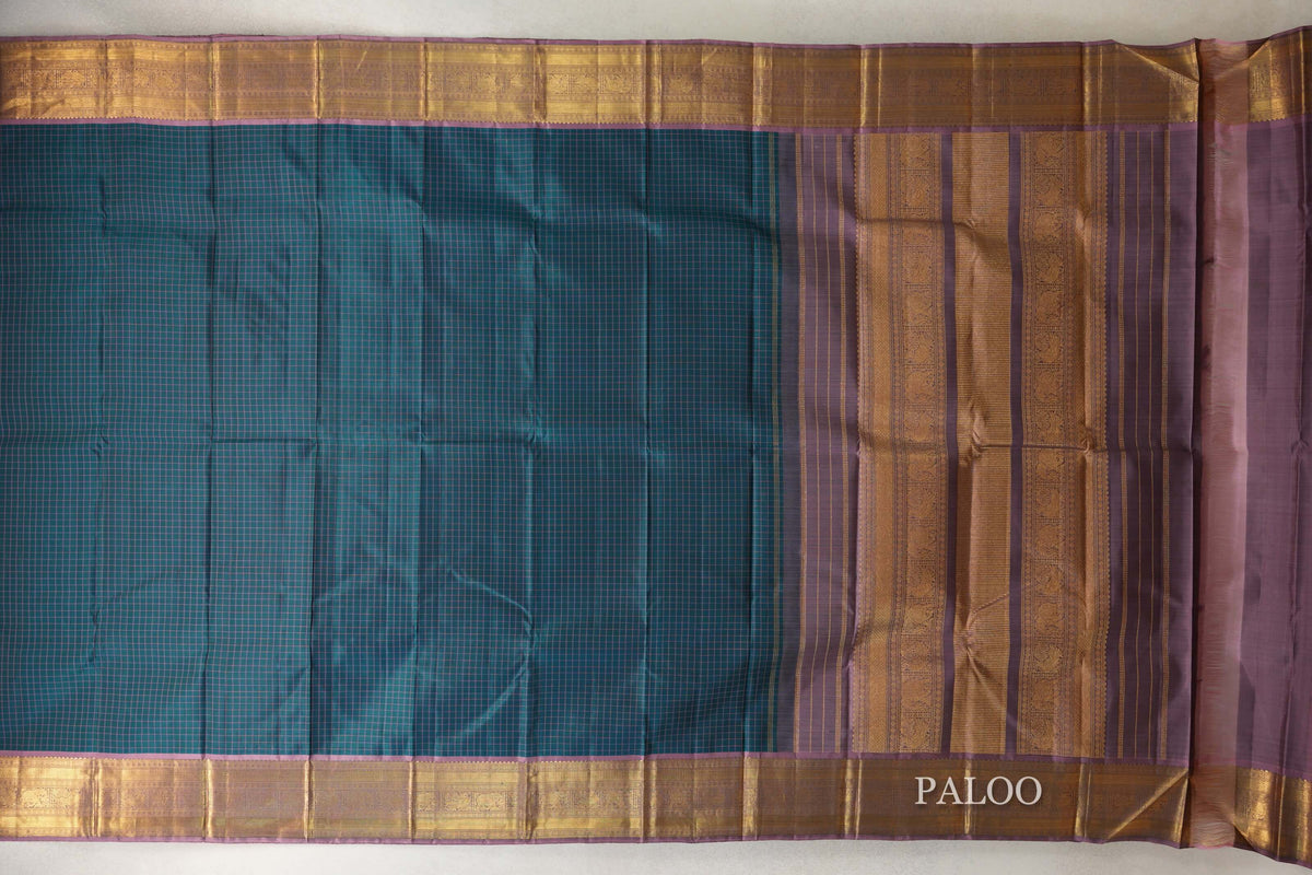 Peacock Green with Dusty Mauve Borders Vintage Kanjivaram Silk Saree by Shreenivas Silks PSSR0110223