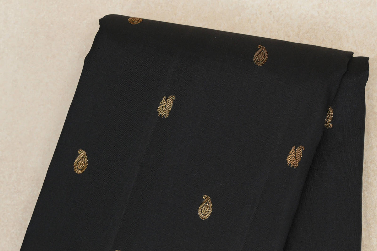 Black with Deep Maroon Borders with Deep Orange Selvedge Vintage Kanjivaram Silk Saree by Shreenivas Silks PSSR0110224