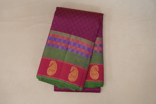 Pink with Blue Checks Vintage Kanjivaram Silk Saree by Shreenivas Silks PSSR019096