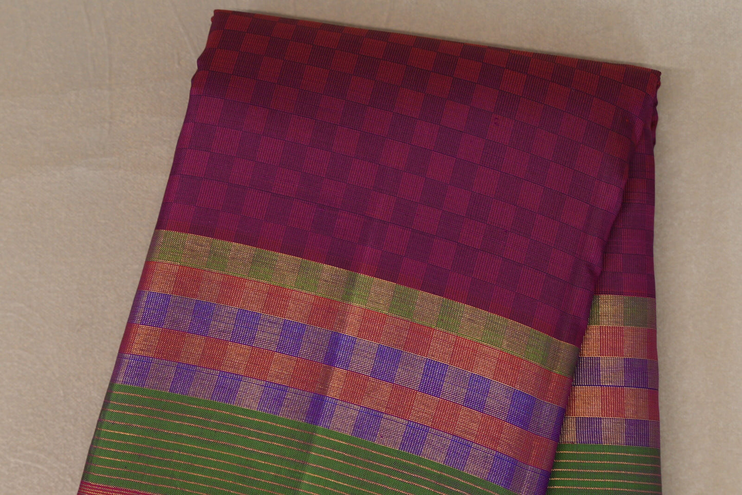 Pink with Blue Checks Vintage Kanjivaram Silk Saree by Shreenivas Silks PSSR019096