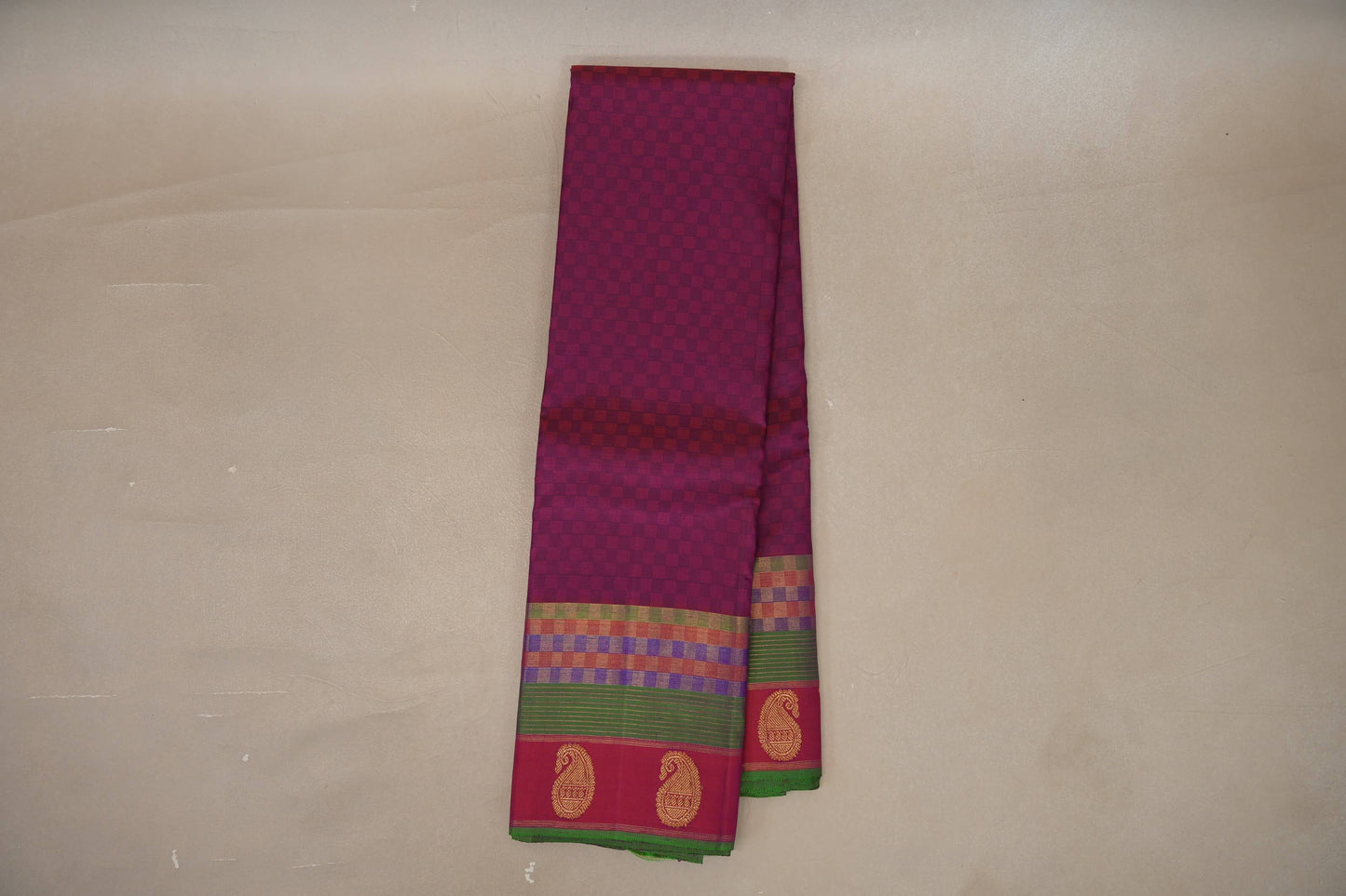 Pink with Blue Checks Vintage Kanjivaram Silk Saree by Shreenivas Silks PSSR019096