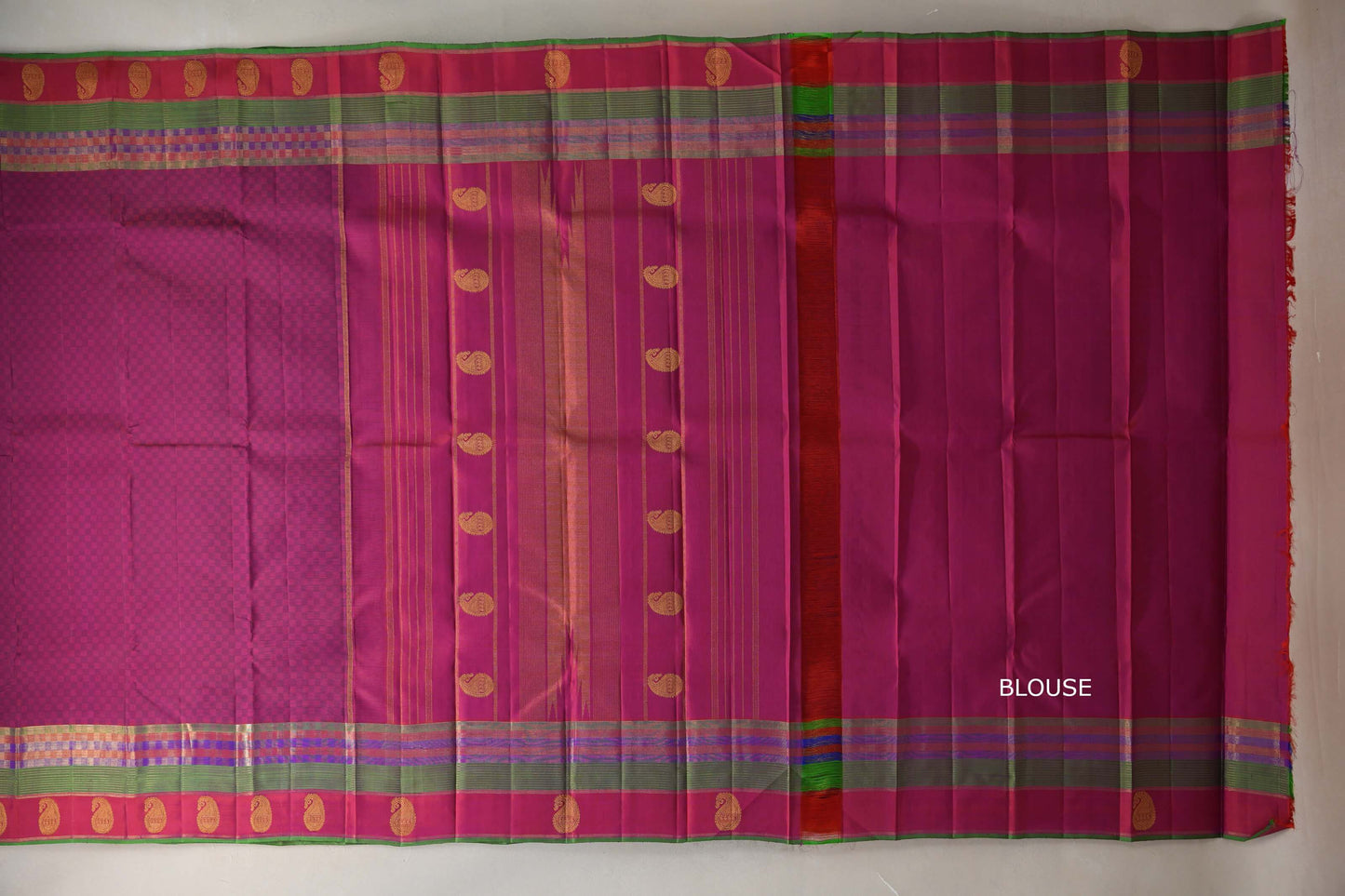 Pink with Blue Checks Vintage Kanjivaram Silk Saree by Shreenivas Silks PSSR019096