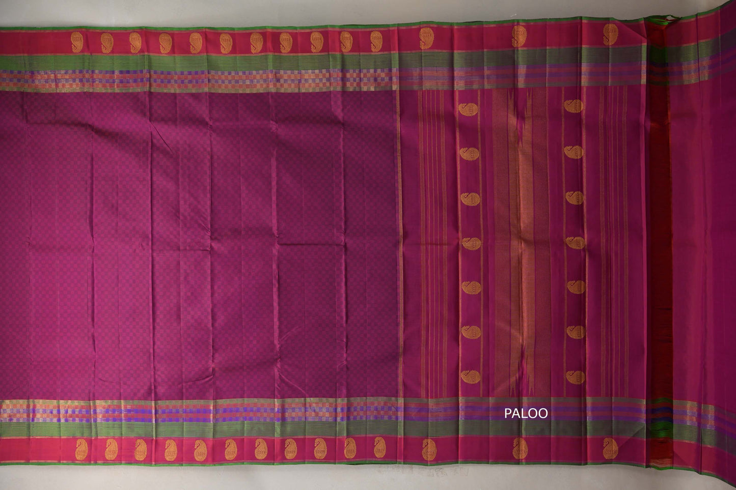 Pink with Blue Checks Vintage Kanjivaram Silk Saree by Shreenivas Silks PSSR019096