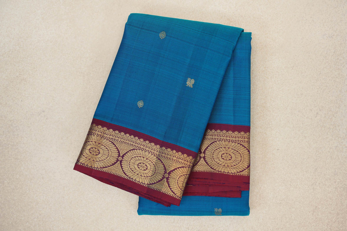 folded Azure Blue Vintage Kanjivaram Silk Saree