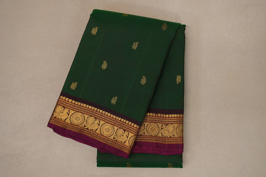 Leaf green with Deep Plum borders Vintage Kanjivaram Silk Saree by Shreenivas Silks PSSR019097