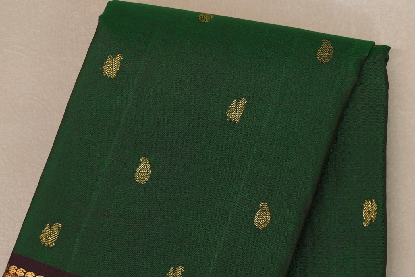 Leaf green with Deep Plum borders Vintage Kanjivaram Silk Saree by Shreenivas Silks PSSR019097