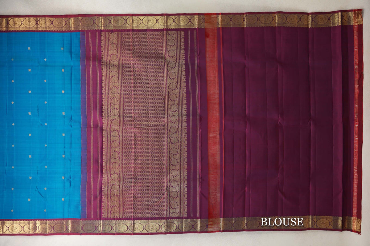 Azure Blue Vintage Kanjivaram Silk Saree blouse