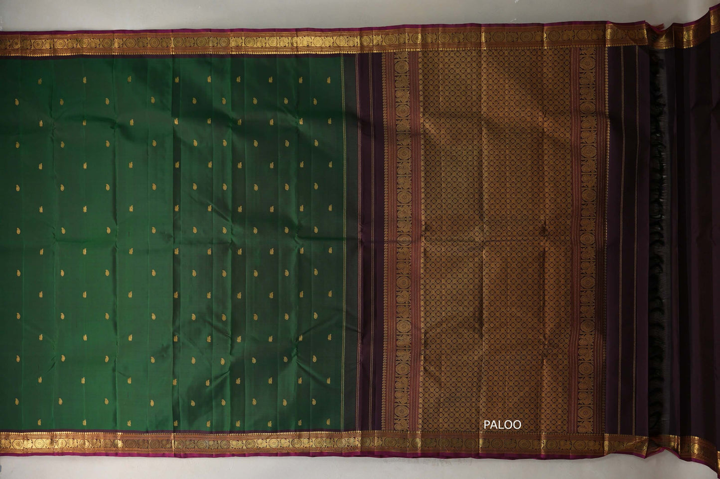 Leaf green with Deep Plum borders Vintage Kanjivaram Silk Saree by Shreenivas Silks PSSR019097