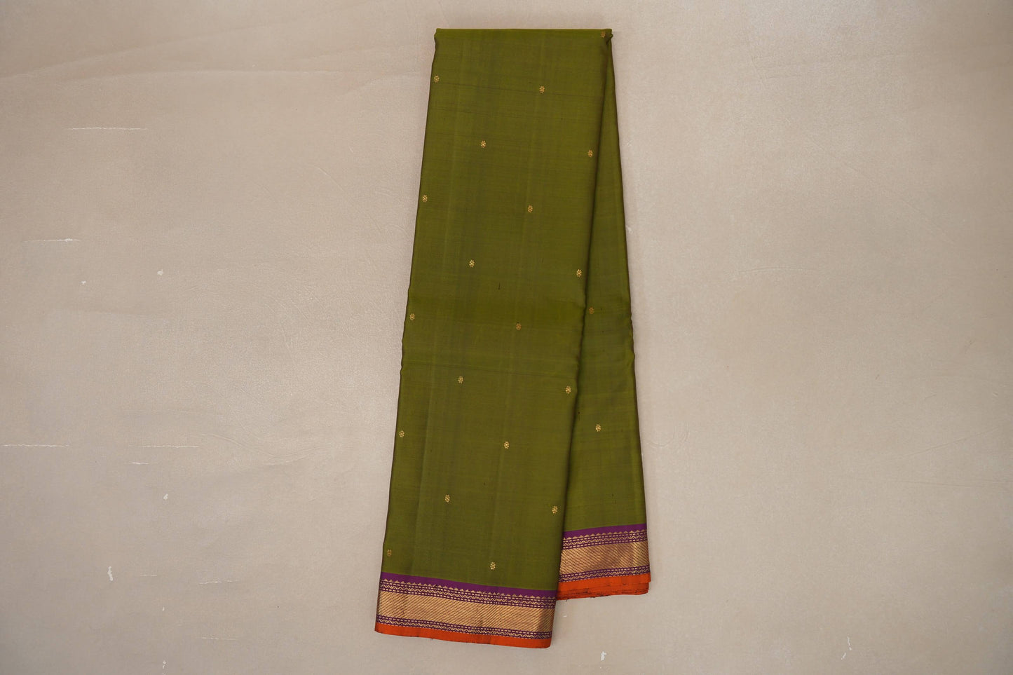 Olive green with Violet Purple borders Vintage Kanjivaram Silk Saree by Shreenivas Silks PSSR019098