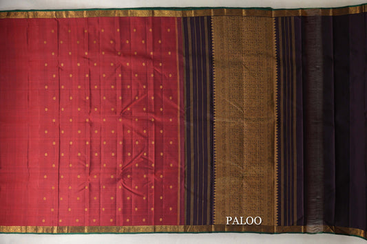 Deep Red Vintage Kanjivaram Silk Saree paloo