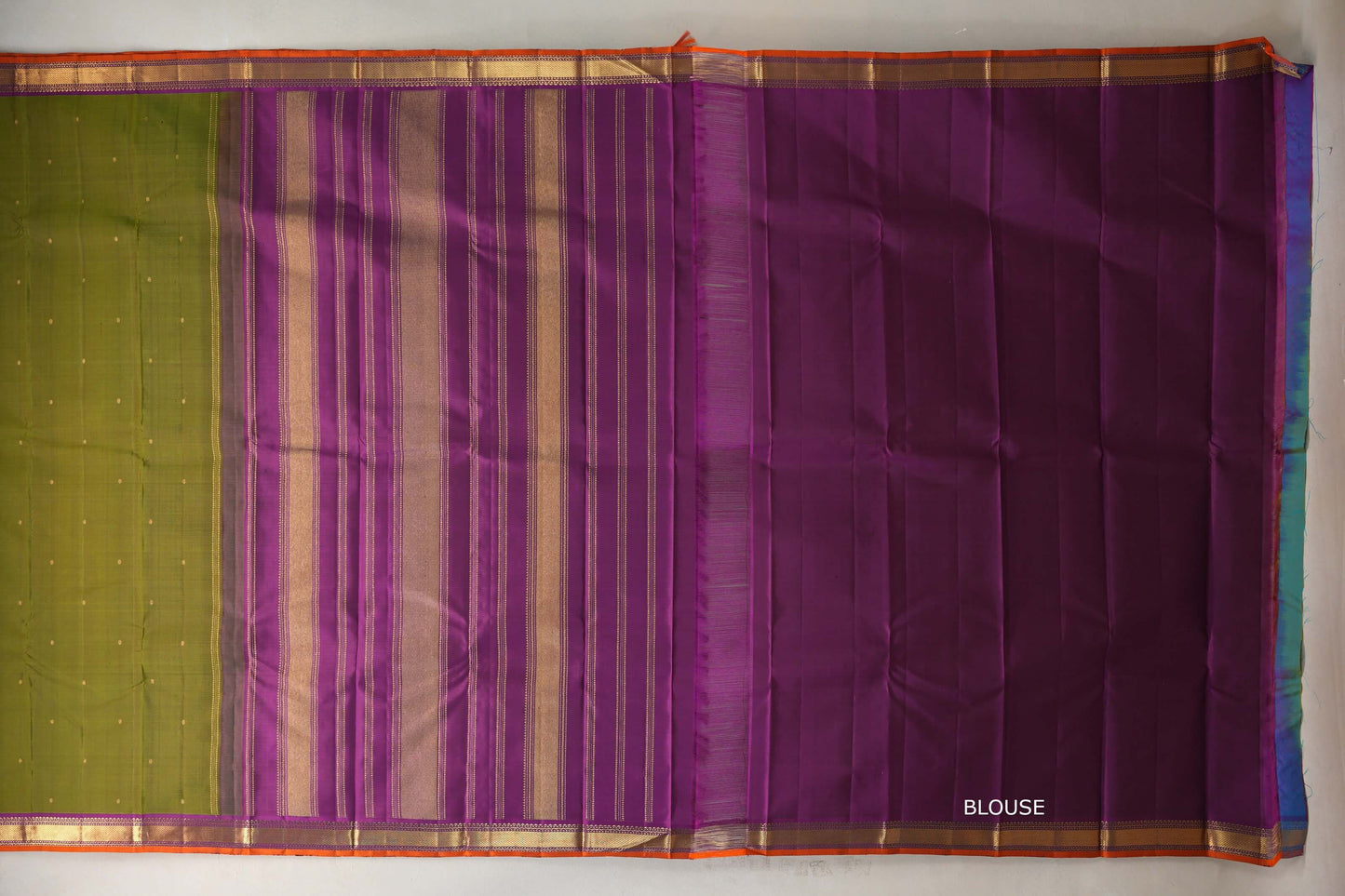 Olive green with Violet Purple borders Vintage Kanjivaram Silk Saree by Shreenivas Silks PSSR019098