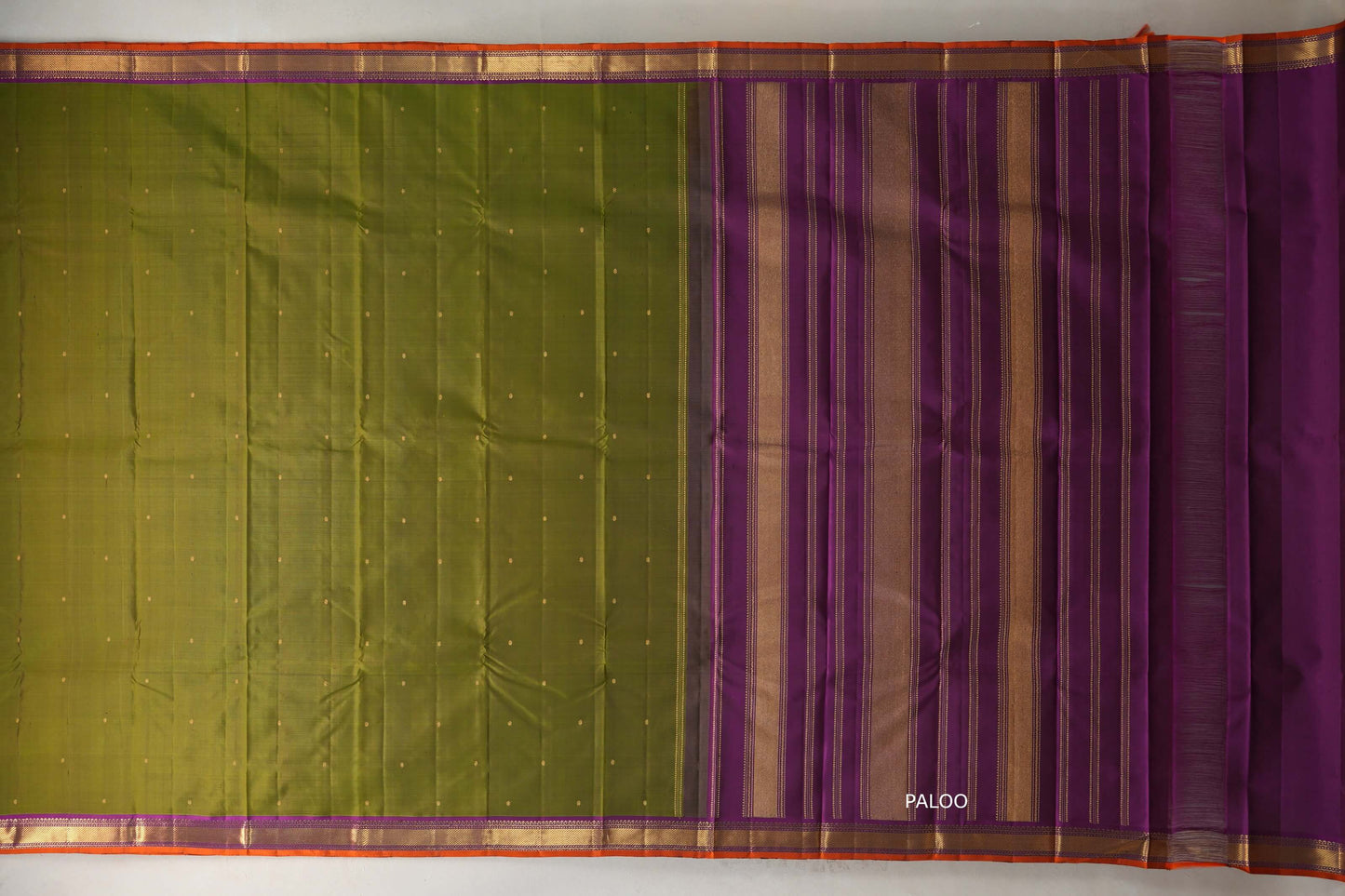 Olive green with Violet Purple borders Vintage Kanjivaram Silk Saree by Shreenivas Silks PSSR019098