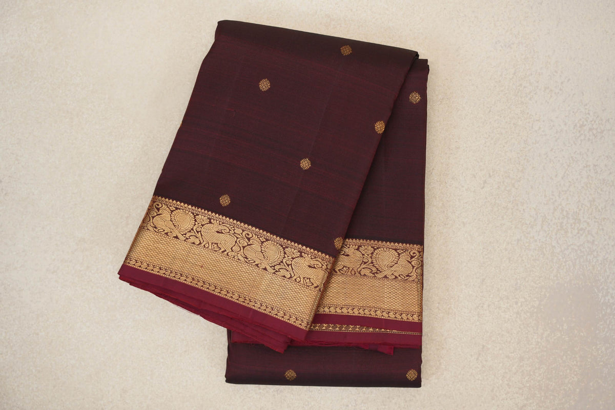 folded Deep Reddish Brown Vintage Kanjivaram Silk Saree