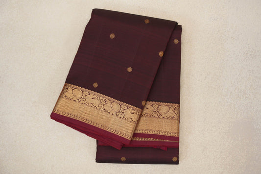 folded Deep Reddish Brown Vintage Kanjivaram Silk Saree