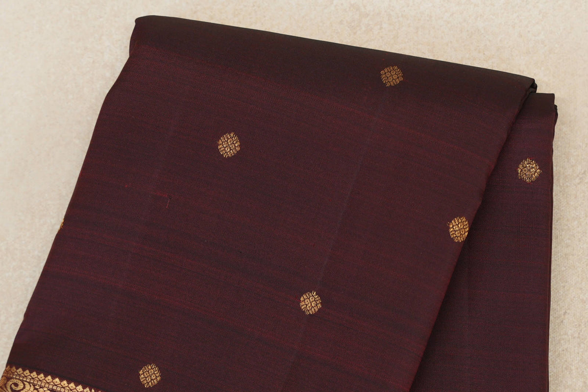 Deep Reddish Brown Vintage Kanjivaram Silk Saree body zoom