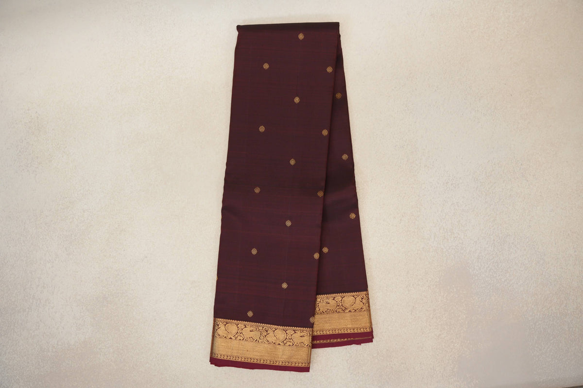 folded Deep Reddish Brown Vintage Kanjivaram Silk Saree