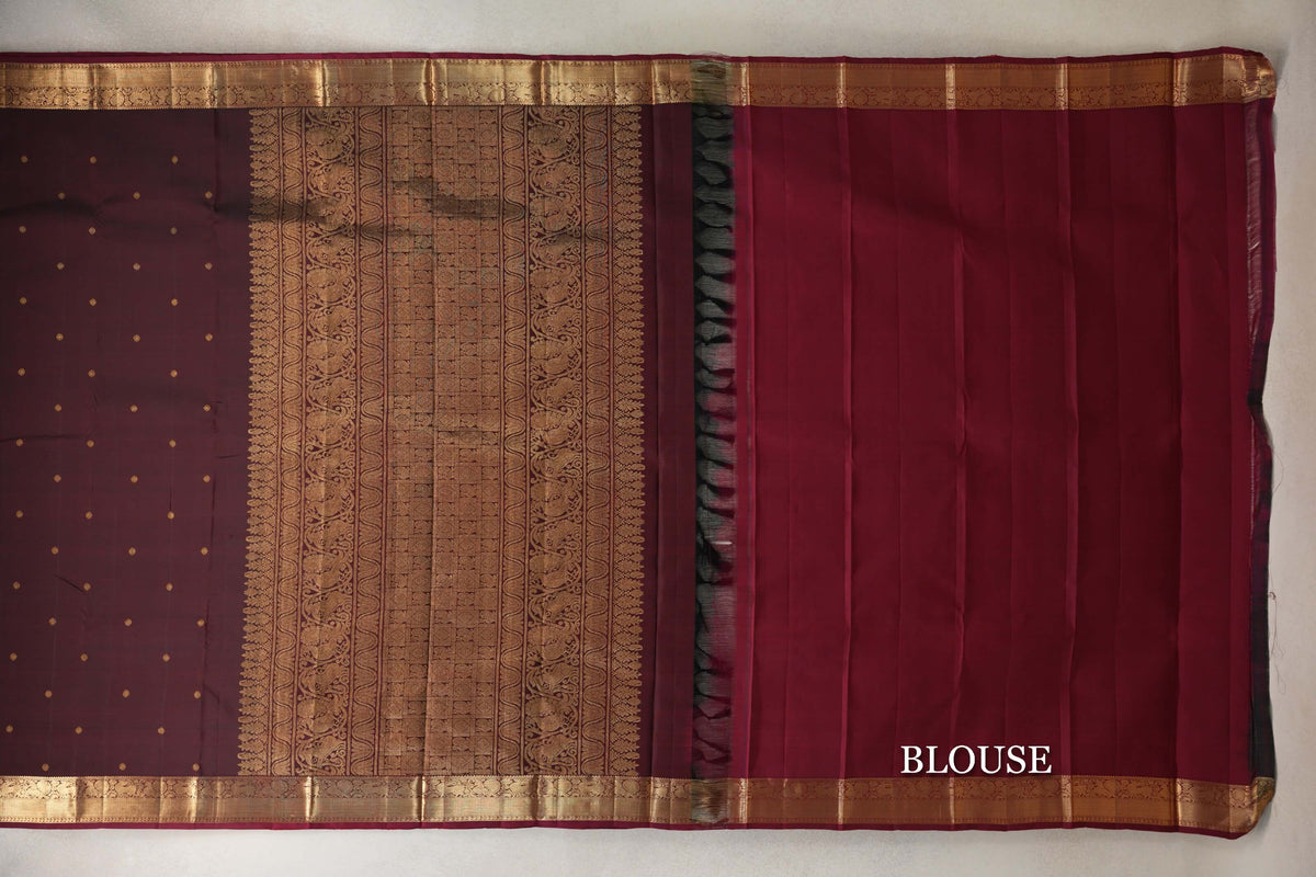 Deep Reddish Brown Vintage Kanjivaram Silk Saree blouse