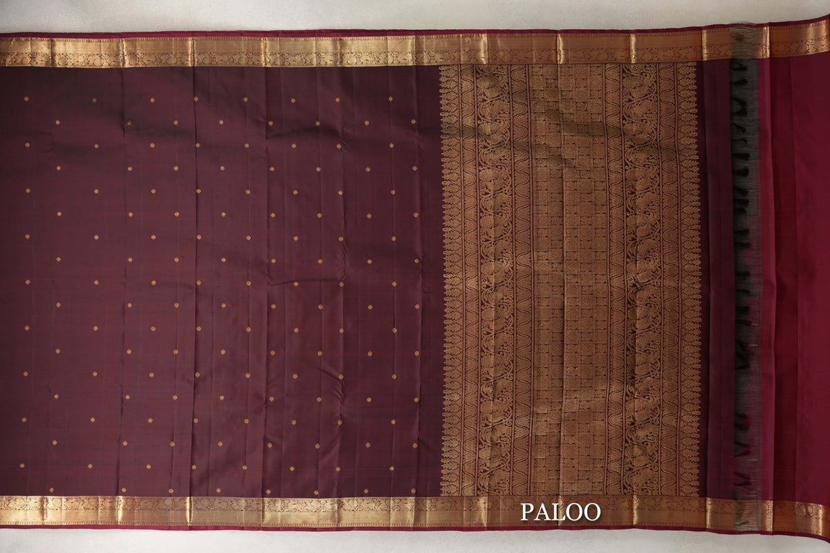 Deep Reddish Brown Vintage Kanjivaram Silk Saree paloo