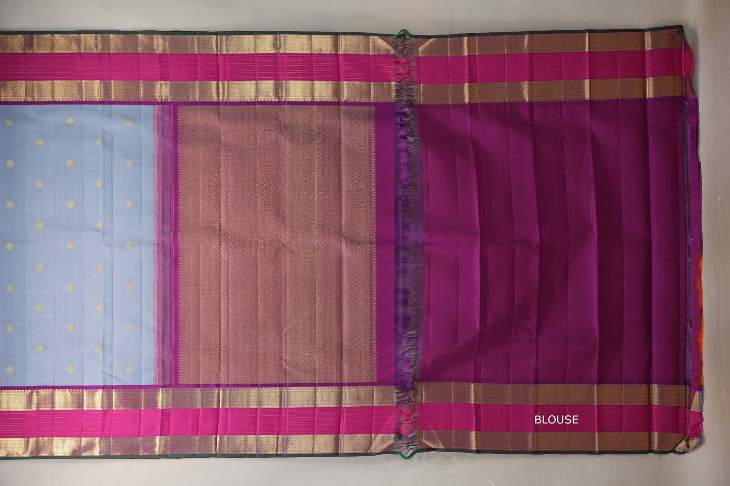 Ash grey with Bright Rani Pink borders Vintage Kanjivaram Silk Saree by Shreenivas Silks PSSR019100