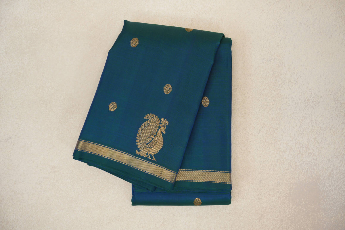 folded Peacock Green Plant Based Kanjivaram Silk Saree