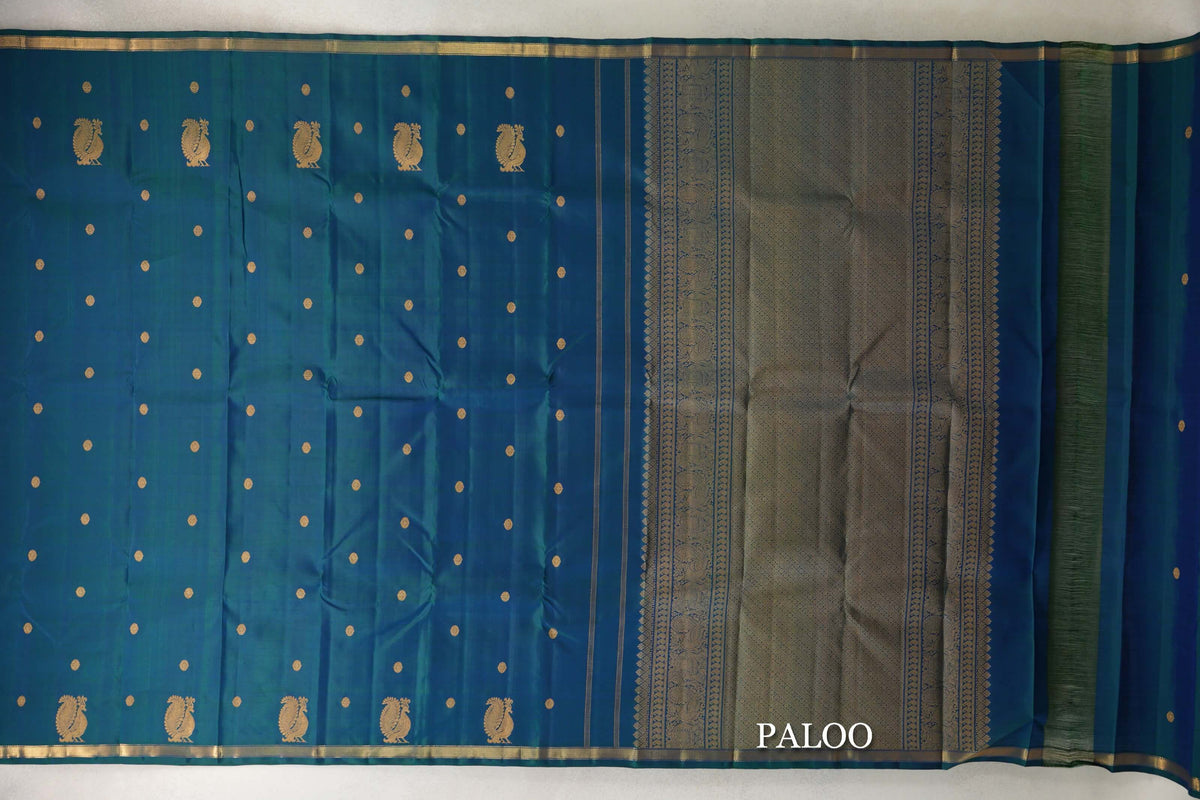 Peacock Green Plant Based Kanjivaram Silk Saree paloo