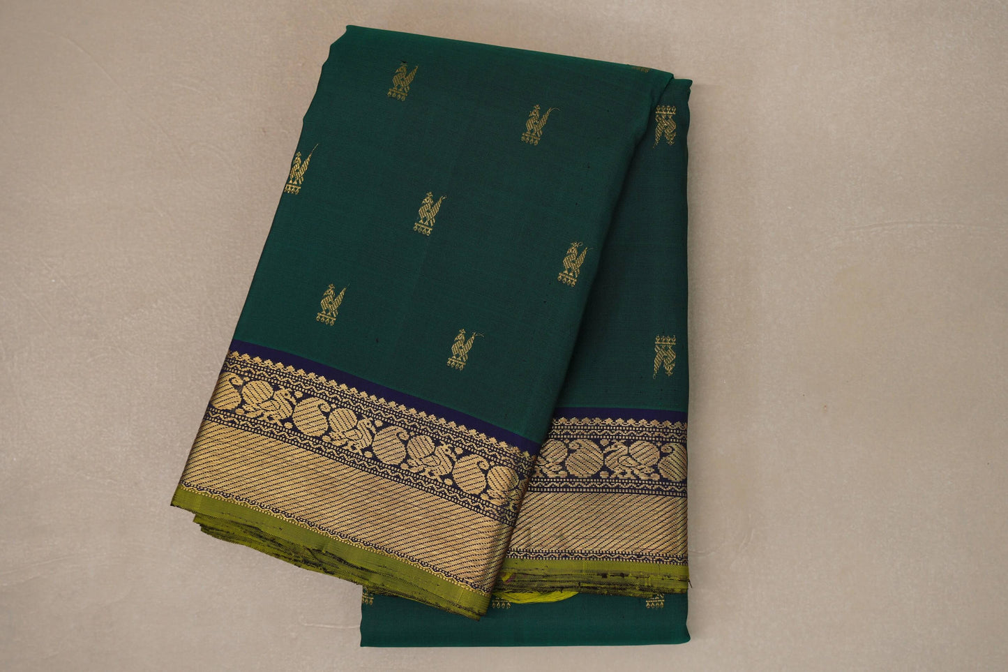 Emerald green with deep blue borders Vintage Kanjivaram Silk Saree by Shreenivas Silks PSSR019102