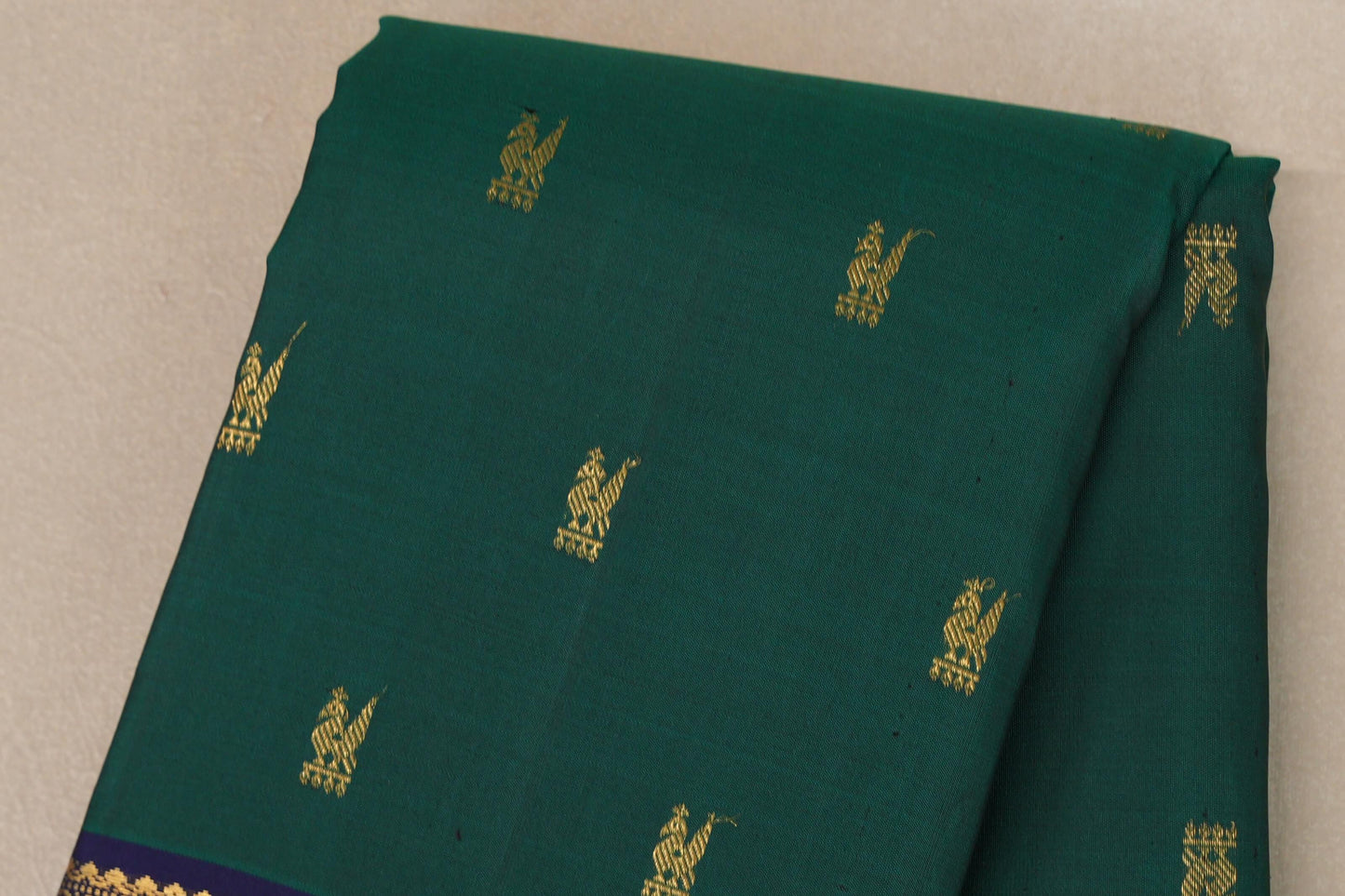 Emerald green with deep blue borders Vintage Kanjivaram Silk Saree by Shreenivas Silks PSSR019102