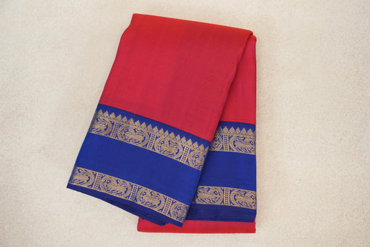 folded Pinkish Red Plant Based Kanjivaram Silk Saree