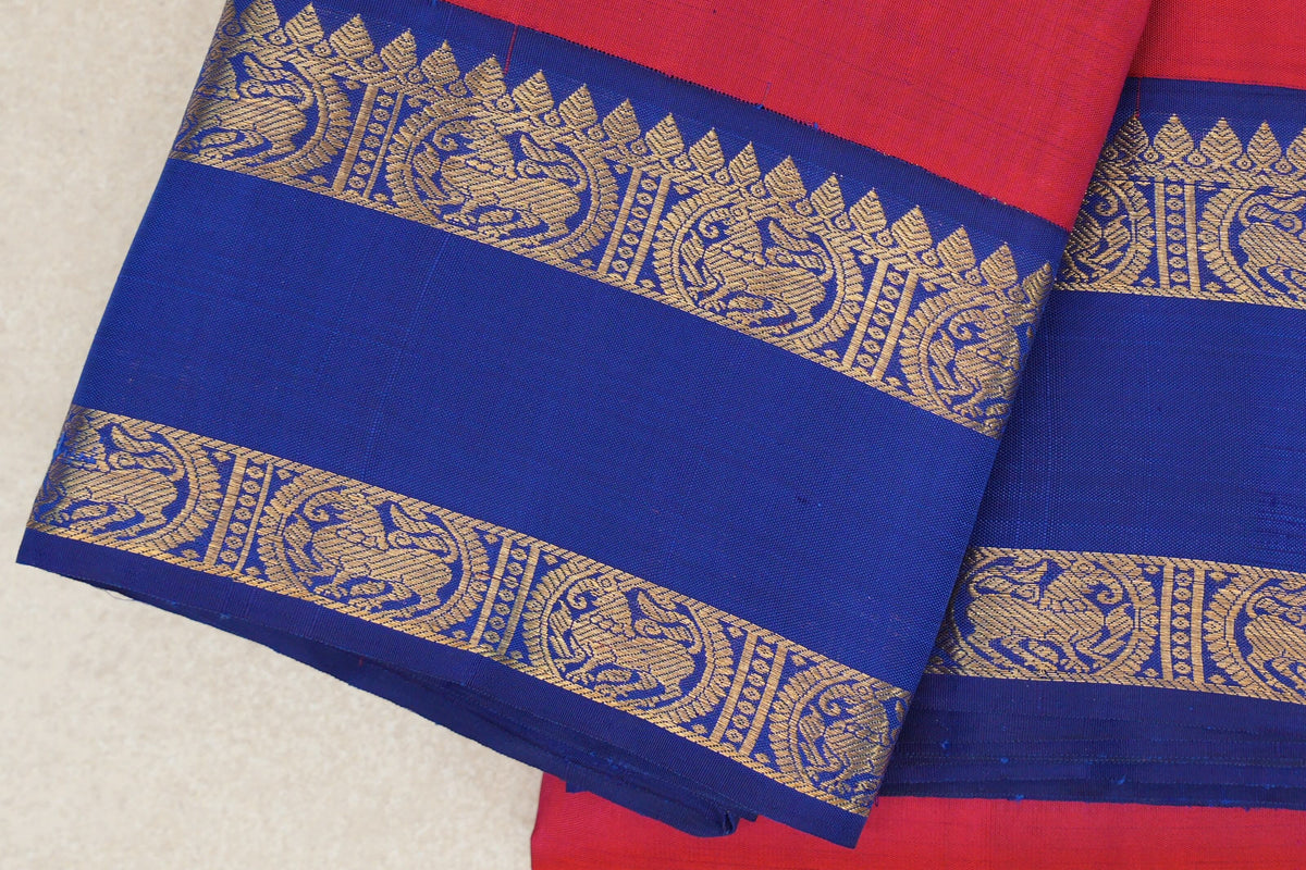 Pinkish Red Plant Based Kanjivaram Silk Saree border  