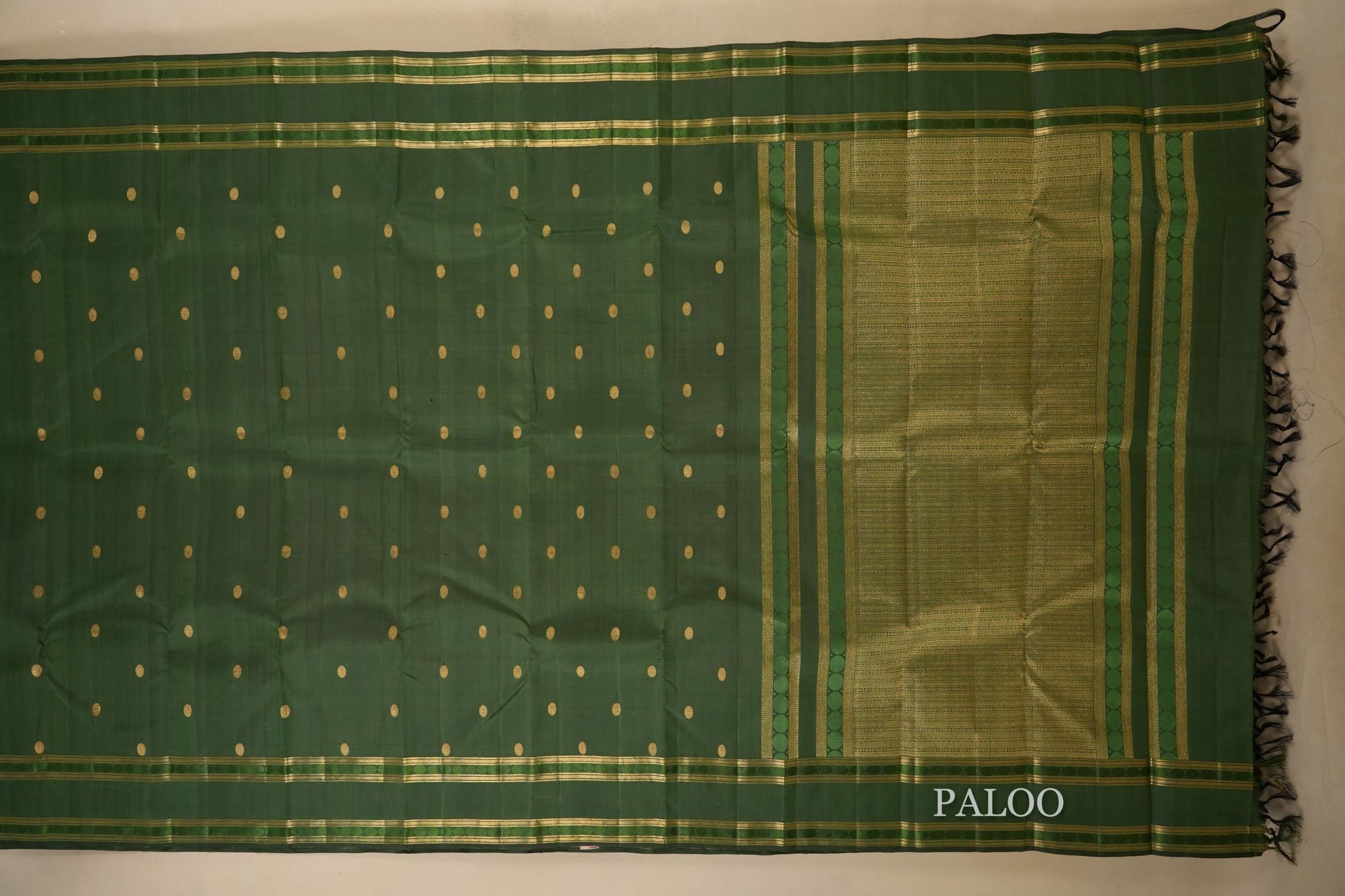 Moss Green Kanjivaram Silk Saree paloo