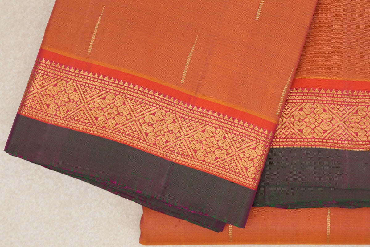 Dual Tone of Mustard Yellow and Pink Vintage Kanjivaram Silk Saree border zoom
