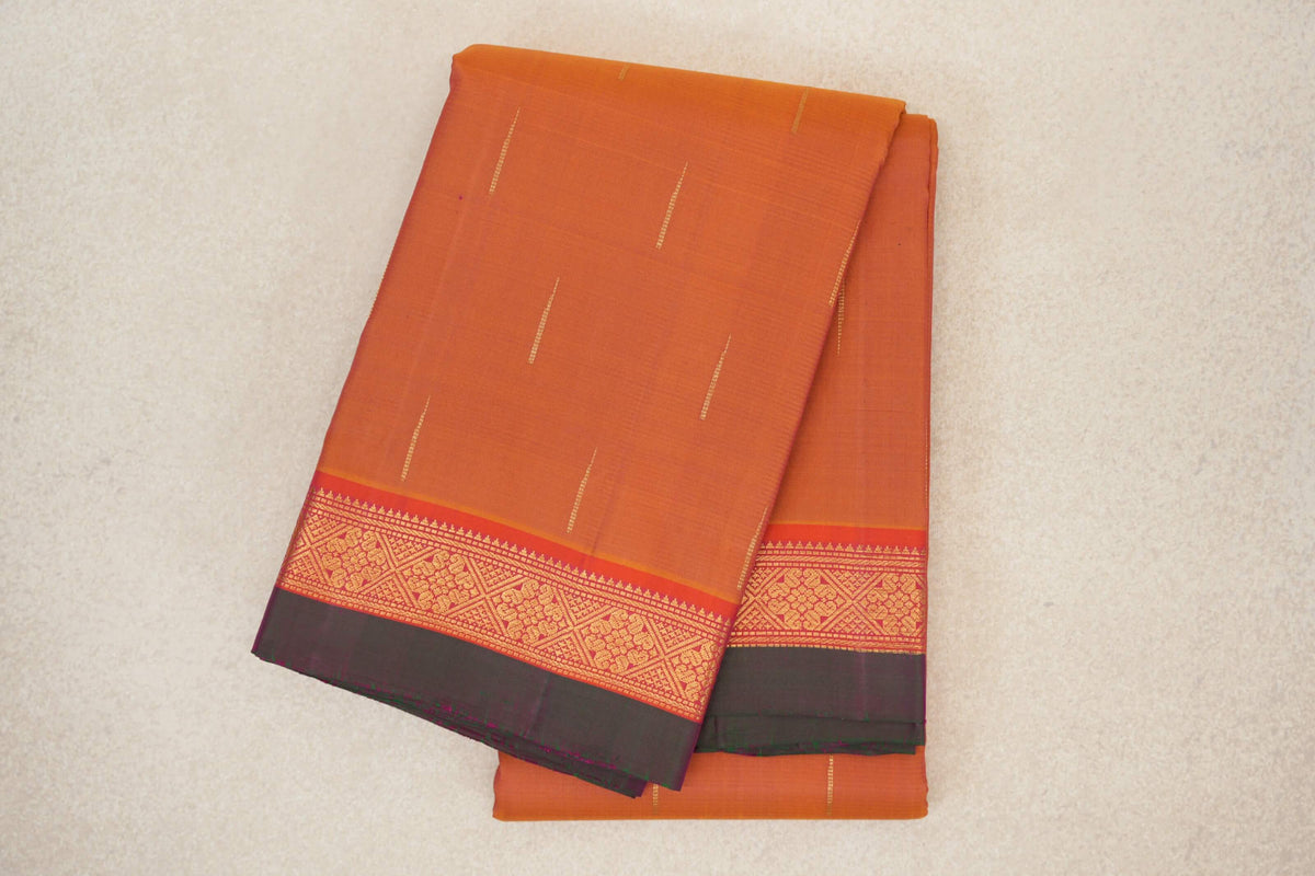 folded Dual Tone of Mustard Yellow and Pink Vintage Kanjivaram Silk Saree