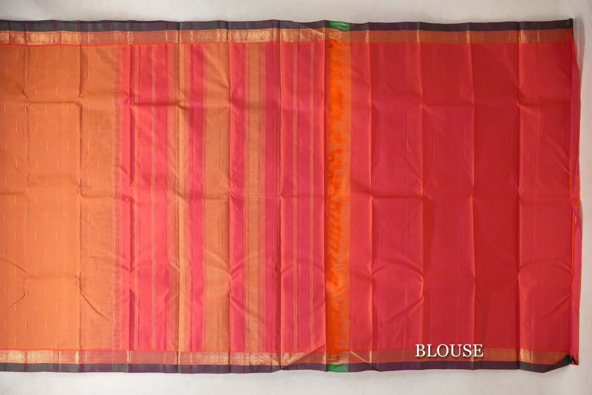 Dual Tone of Mustard Yellow and Pink Vintage Kanjivaram Silk Saree blouse