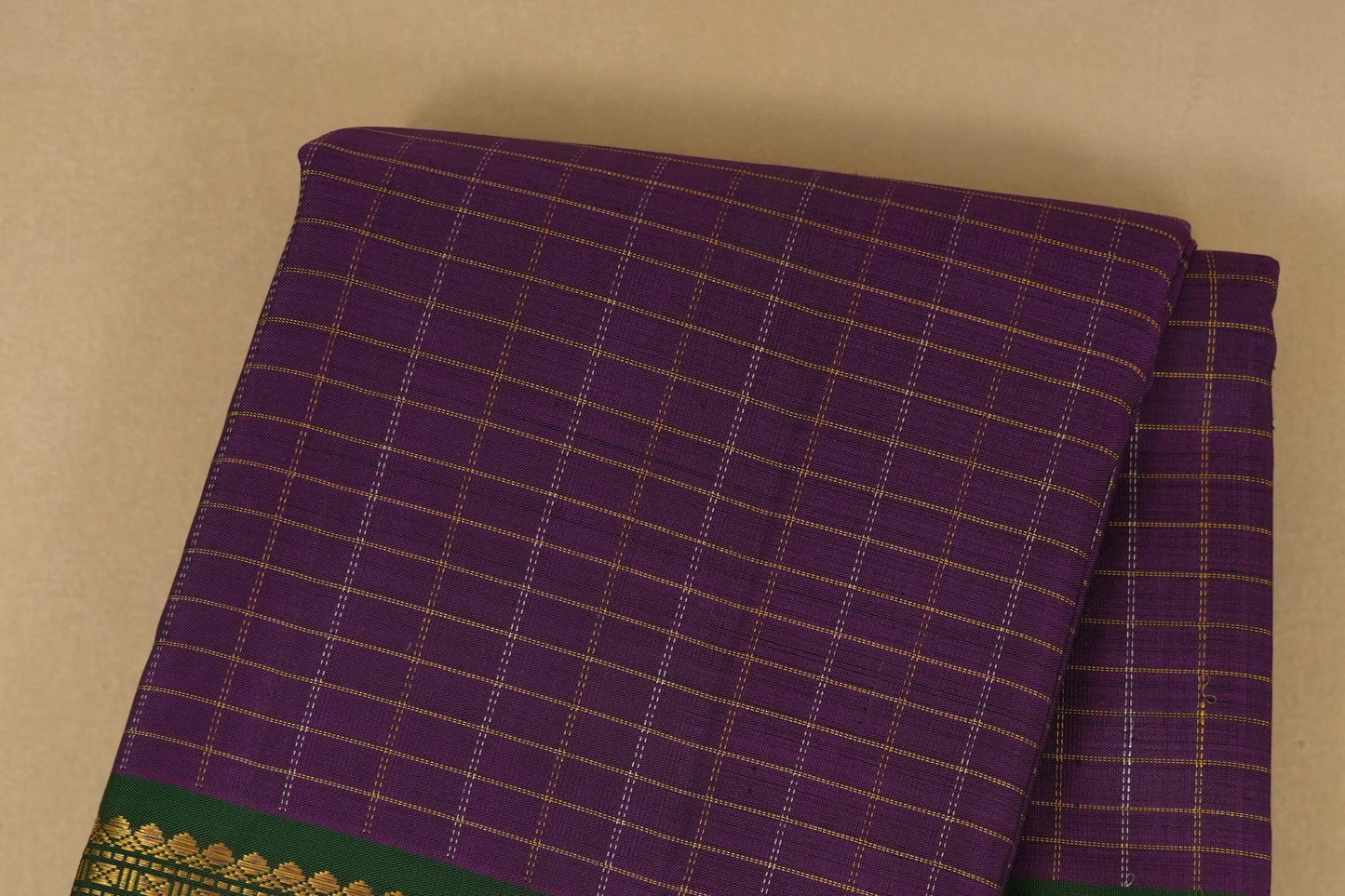 Purple Zari Checks Kanjivaram Silk Saree  body zoom