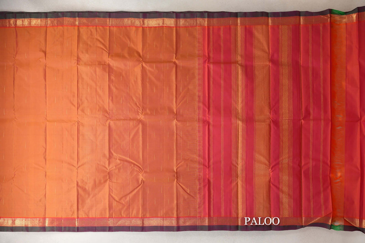 Dual Tone of Mustard Yellow and Pink Vintage Kanjivaram Silk Saree paloo