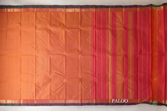 Dual Tone of Mustard Yellow and Pink Vintage Kanjivaram Silk Saree paloo