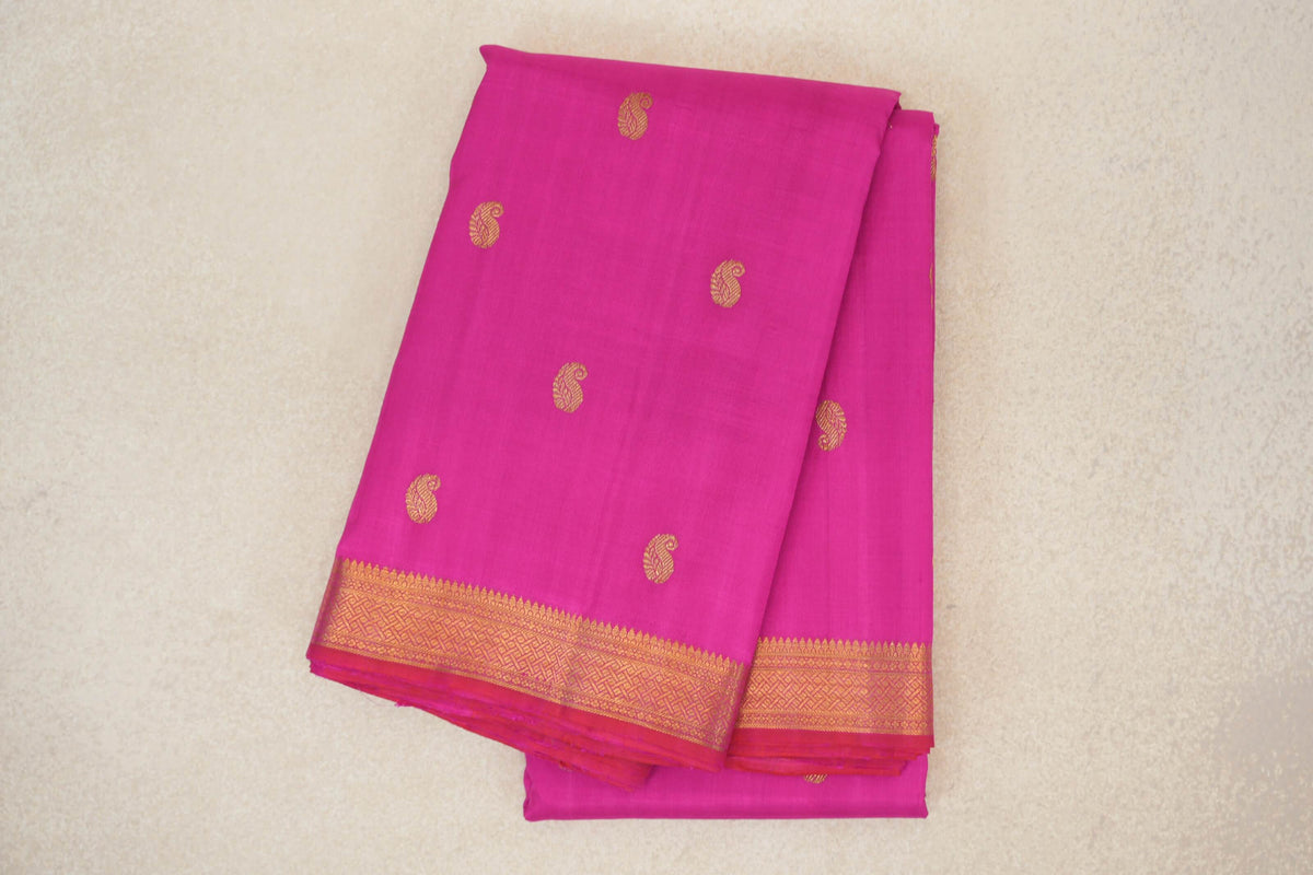 folded Bright Magenta Pink Vintage Kanjivaram Silk Saree