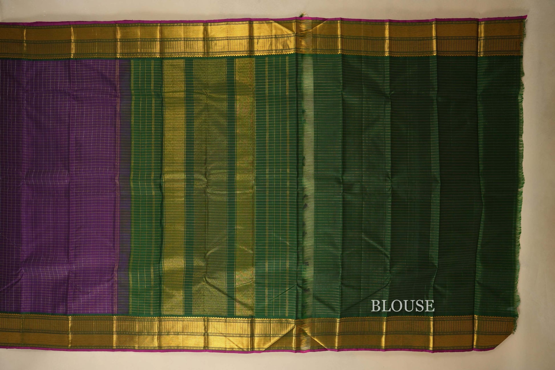 Purple Zari Checks Kanjivaram Silk Saree Blouse