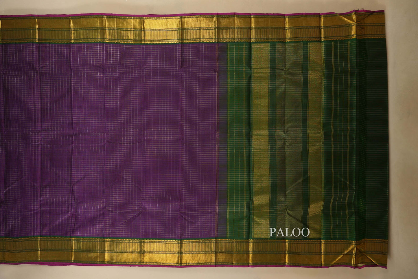 Purple Zari Checks Kanjivaram Silk Saree paloo