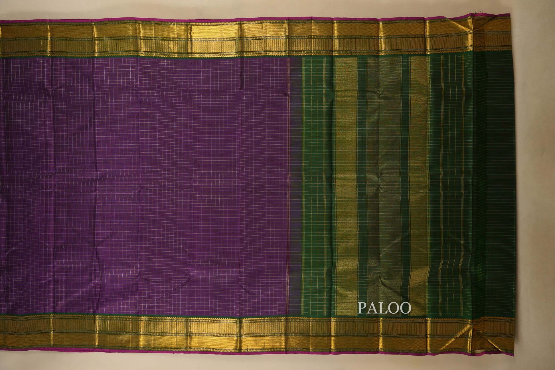Purple Zari Checks Kanjivaram Silk Saree paloo
