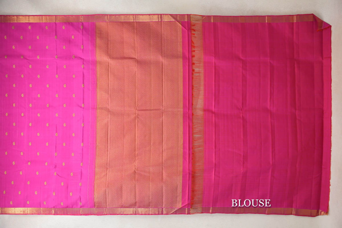 Bright Magenta Pink Vintage Kanjivaram Silk Saree blouse