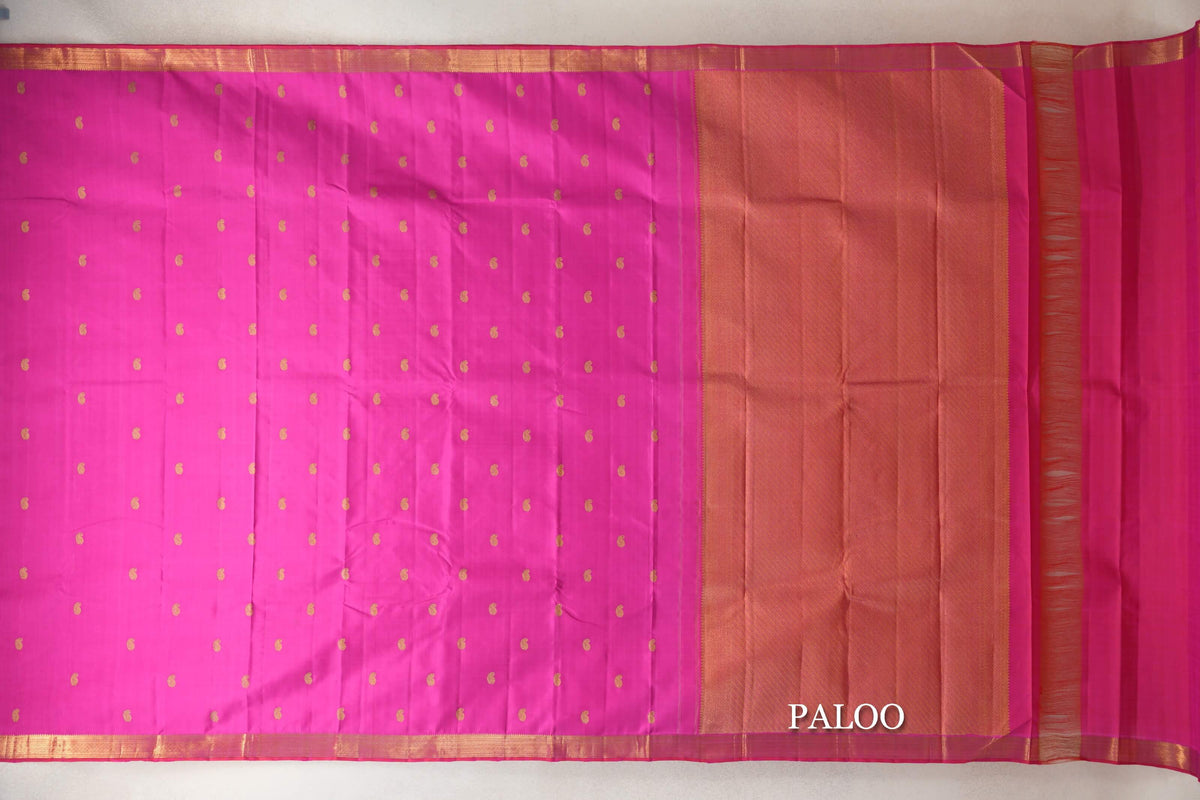 Bright Magenta Pink Vintage Kanjivaram Silk Saree paloo